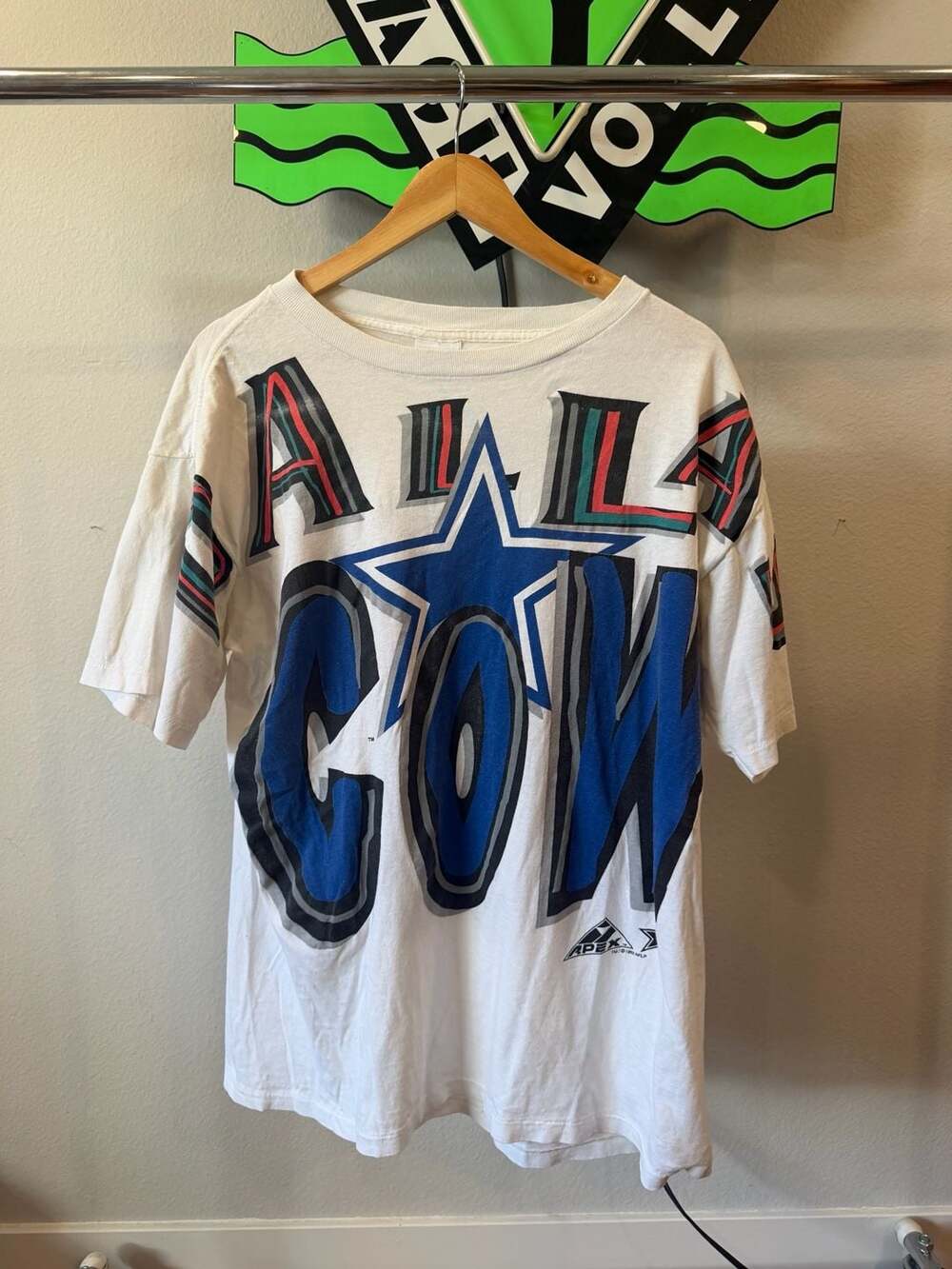Vintage 1993 Dallas Cowboys NFL Apex All Over Print Graphic T-Shirt